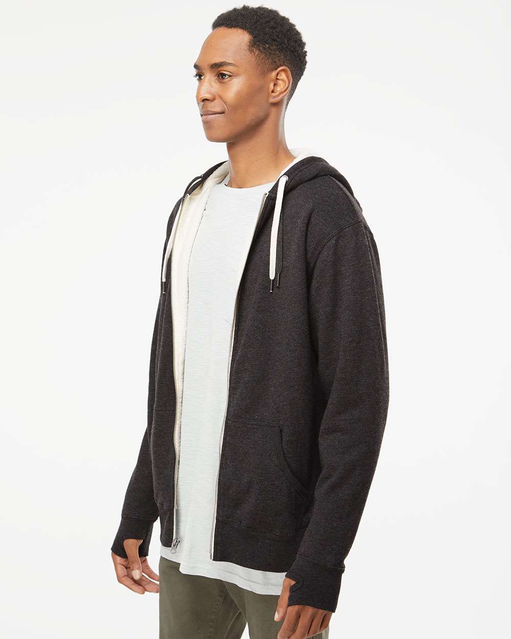 Unisex Heavyweight Sherpa Lined Heather Zip Hood